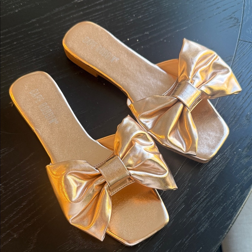 Cape Robbin Metallic Gold Bow Sandals